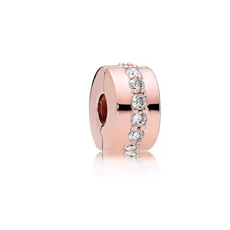 Charm pour bracelet séparateur clip or rose strass ligne blanche