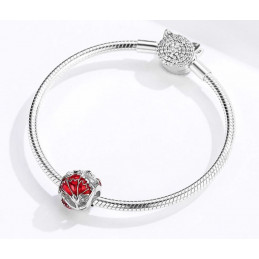 Charm bijou pour bracelet argent fleurs pétale rouge