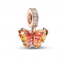 Charm pour bracelet papillon or rose pierre ambre