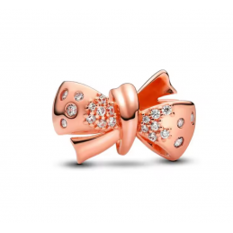 Charm pour bracelet petit noeud cadeau or rose strass