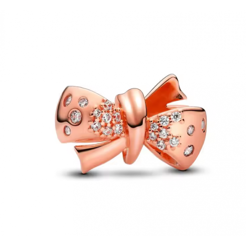 Charm pour bracelet petit noeud cadeau or rose strass