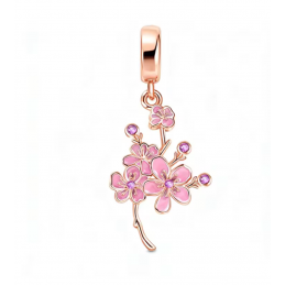 Charm pour bracelet branche fleurs rose or rose