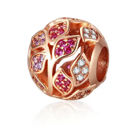 Charm pour bracelet boule or rose fleur rose viollette