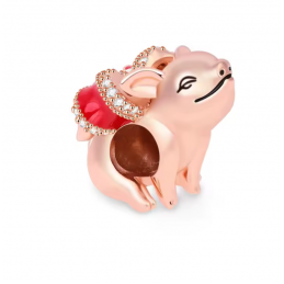 Charm pour bracelet cochon noeud rouge or rose
