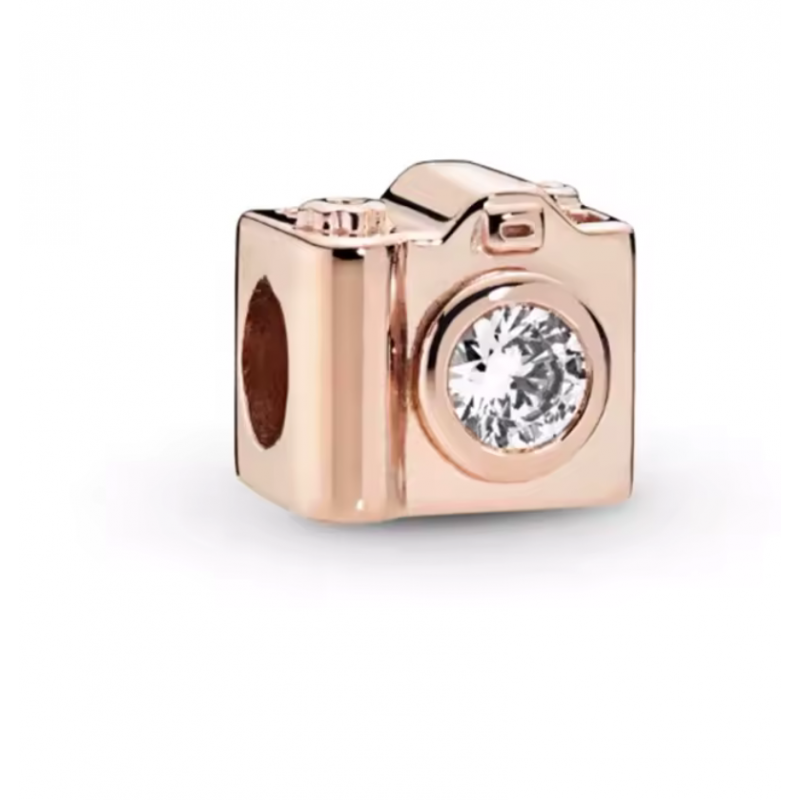 Charm pour bracelet appareil photo or rose