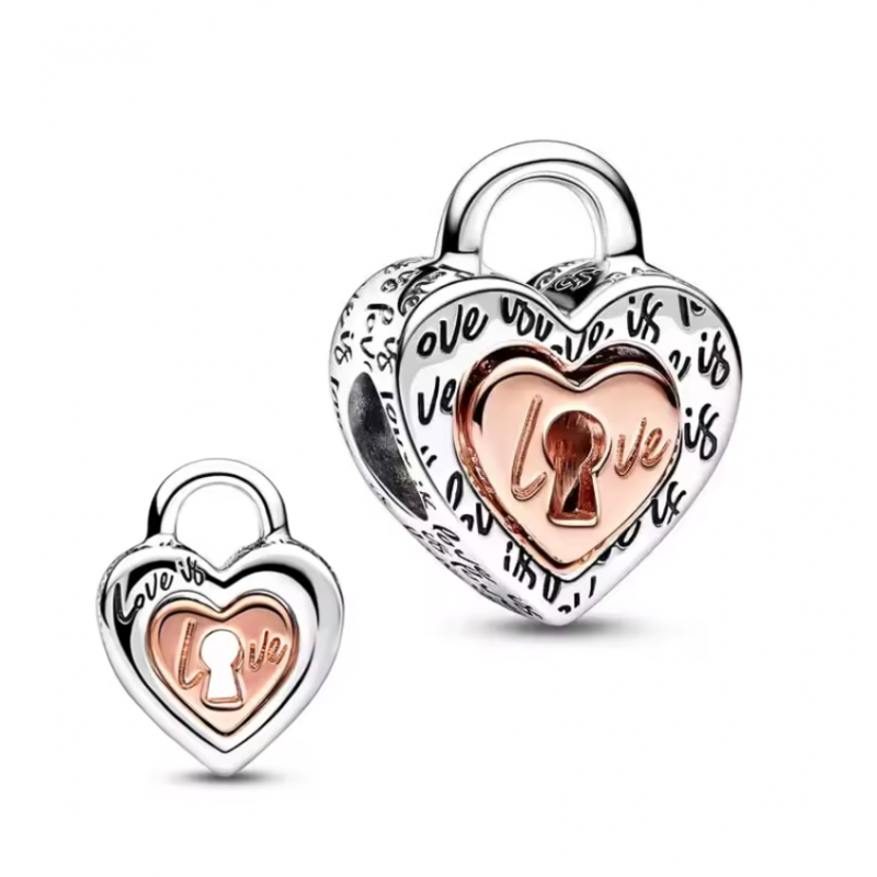 Charm pour bracelet coeur cadena or rose argent amour