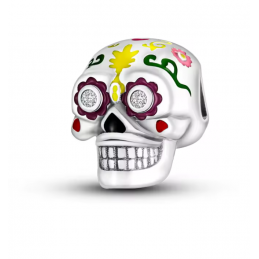 Charm bijou tête de mort fleurs halloween