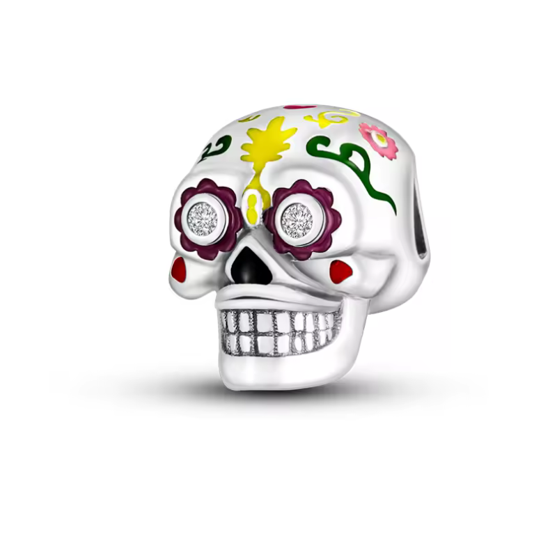 Charm bijou tête de mort fleurs halloween