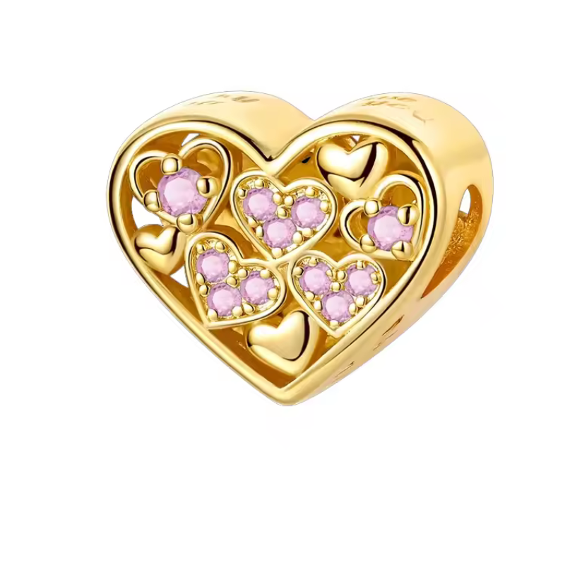 Charm bijou pour bracelet coeur or petit coeur strass rose