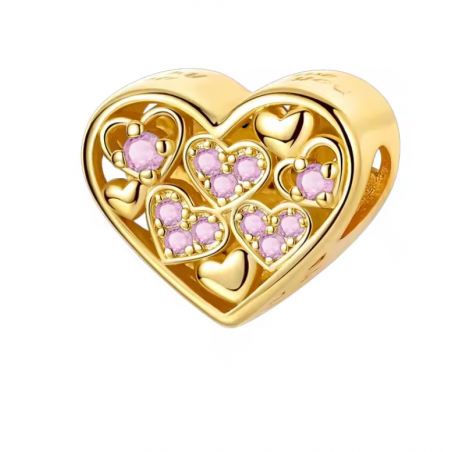 Charm bijou pour bracelet coeur or petit coeur strass rose