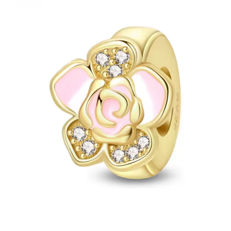 Charm pour bracelet séparateur espaceur fleur rose or