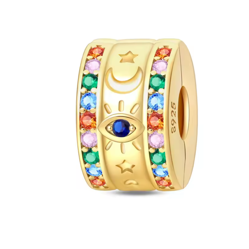 Charm pour bracelet séparateur clip strass lune étoile or