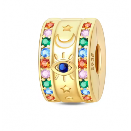 Charm pour bracelet séparateur clip strass lune étoile or