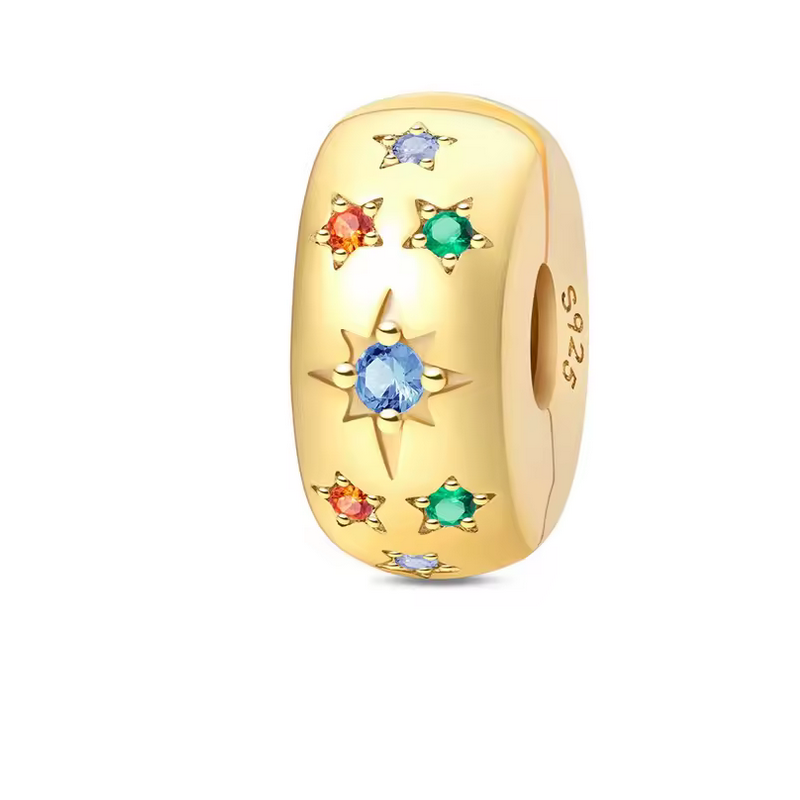 Charm pour bracelet séparateur clip étoile soleil strass or