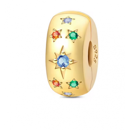 Charm pour bracelet séparateur clip étoile soleil strass or