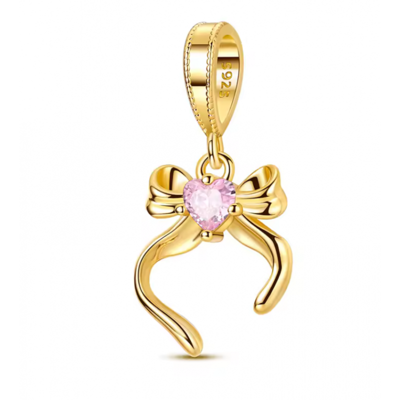 Charm pour bracelet noeud mode coeur rose or