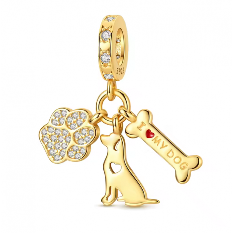 Charm bijou pour bracelet j'aime mon chien or