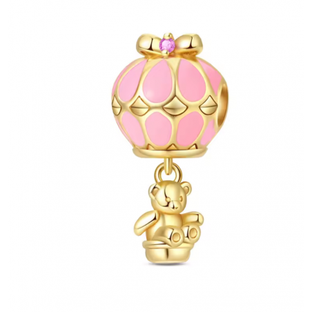 Charm bijou pour bracelet ours sur montgolfière or rose