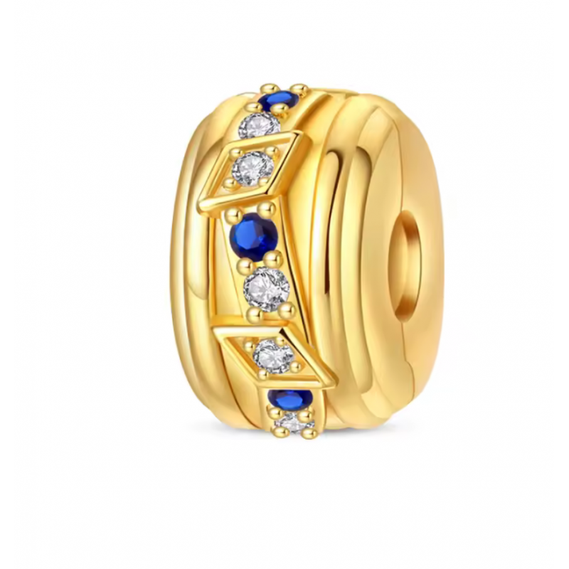 Charm pour bracelet séparateur clip strass blanc bleu or