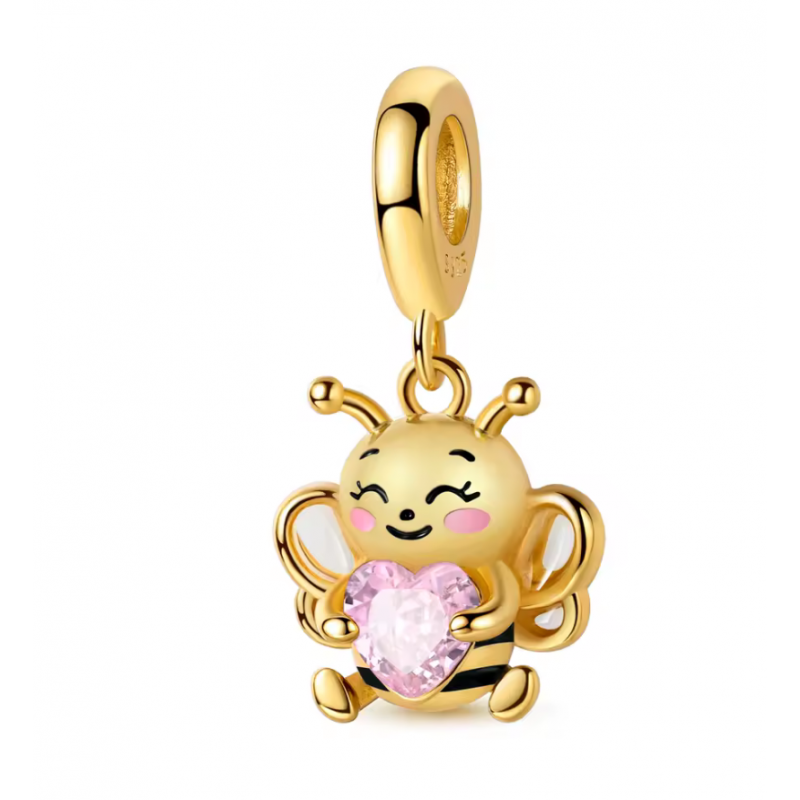 Charm bijou pour bracelet abeille coeur rose or