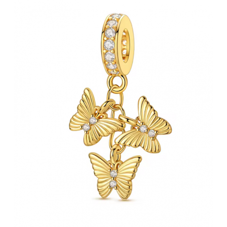 Charm pour bracelet trois papillons or