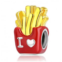 Charm bijou pour bracelet paquet de frite rouge coeur argent