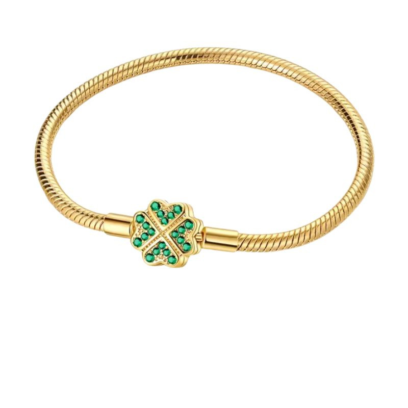 bracelet pour charm or trèfle pierre verte porte bonheur