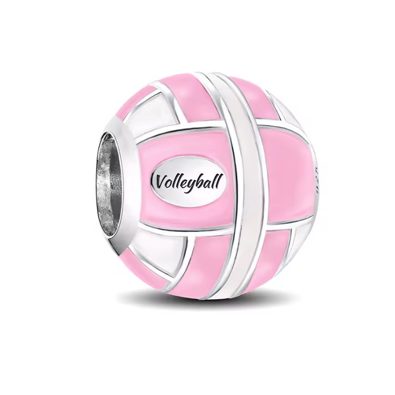 Charm bijou pour bracelet ballon de volley rose
