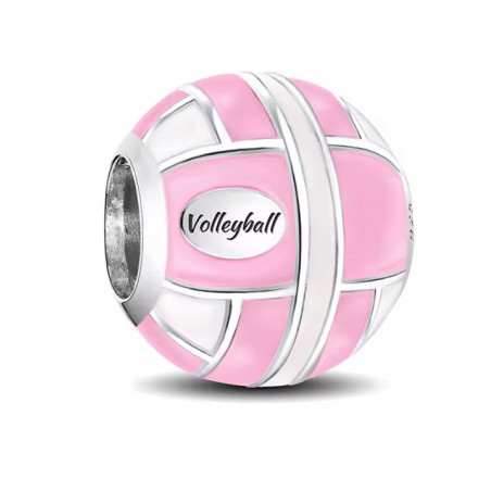 Charm bijou pour bracelet ballon de volley rose