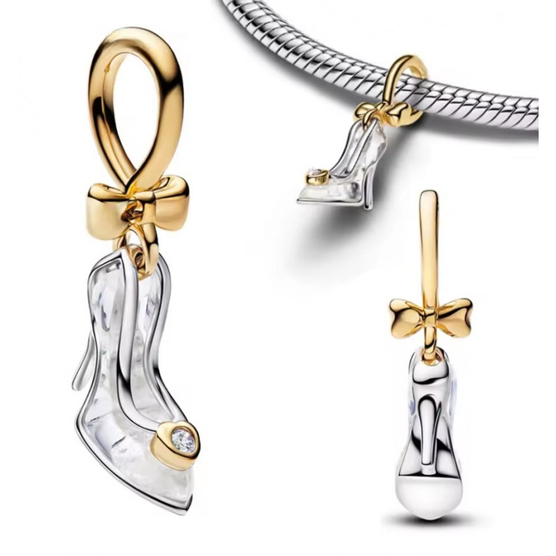 Charm pour bracelet pantoufle de verre or cendrillon