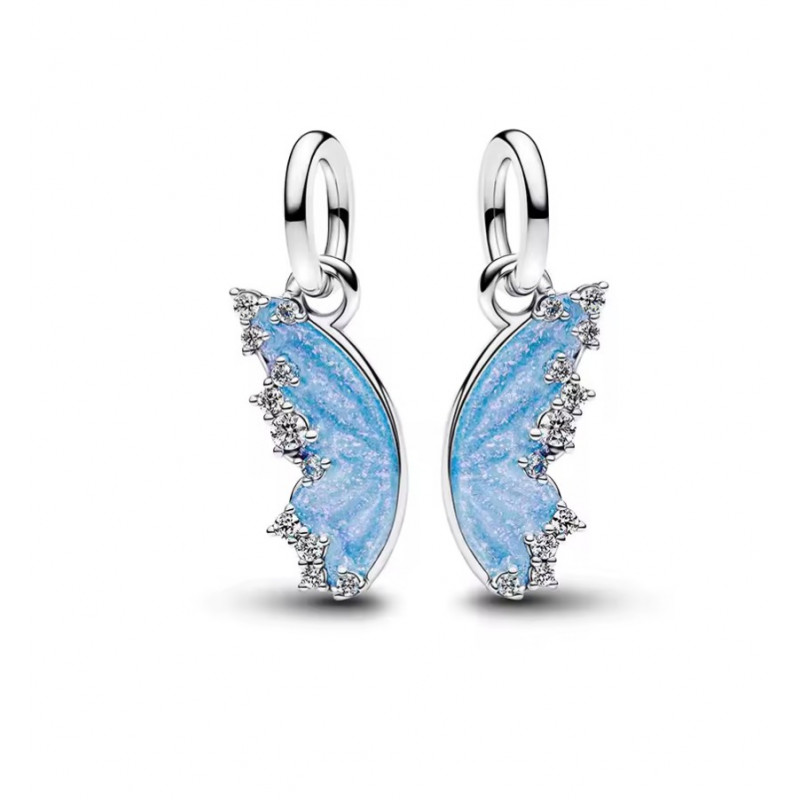 Charm bijou pour bracelet aile de papillon bleu double