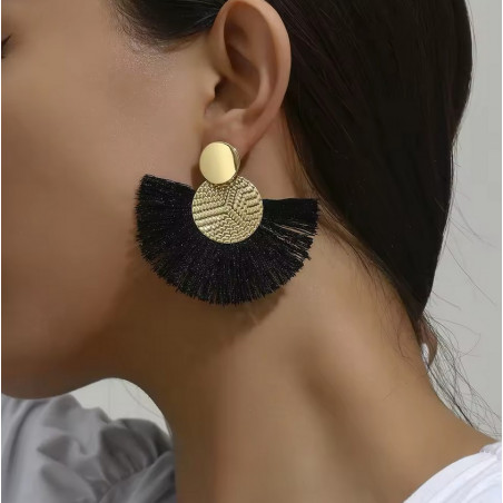 boucles d'oreilles or frange noire eventail