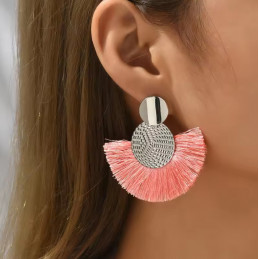 boucles d'oreilles argent frange rose eventail
