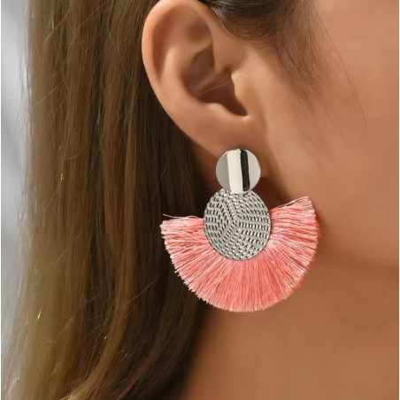 boucles d'oreilles argent frange rose eventail