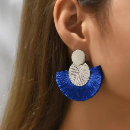 boucles d'oreilles argent frange bleu eventail