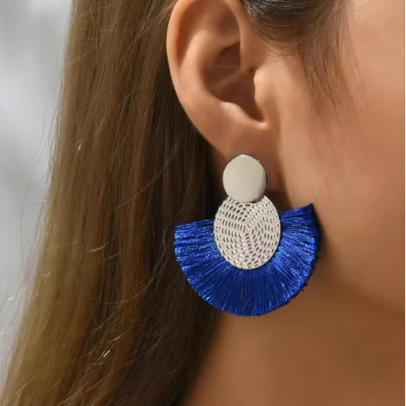 boucles d'oreilles argent frange bleu eventail