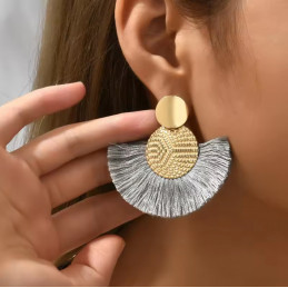 boucles d'oreilles or frange argent gris eventail
