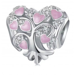 Charm pour bracelet coeur argent arbre de vie rose