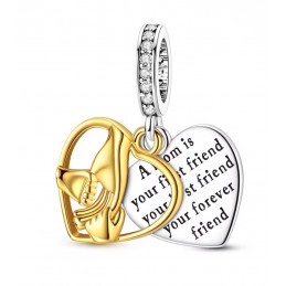 Charm pour bracelet coeur or main enfant maman