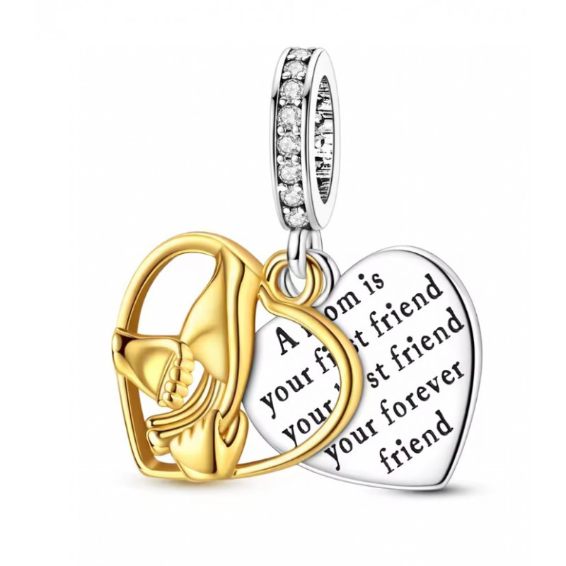 Charm pour bracelet coeur or main enfant maman