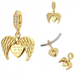 Charm pour bracelet coeur or aile d'ange