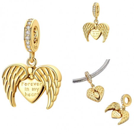 Charm pour bracelet coeur or aile d'ange