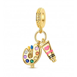 Charm pour bracelet peinture palette pinceau peintre or