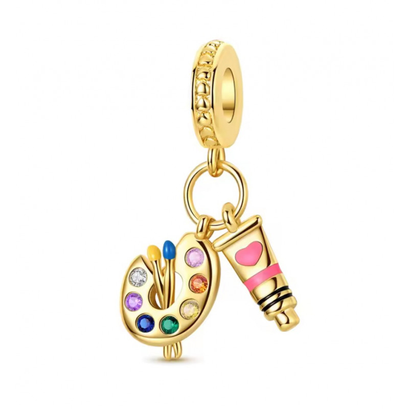 Charm pour bracelet peinture palette pinceau peintre or