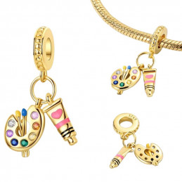 Charm pour bracelet peinture palette pinceau peintre or