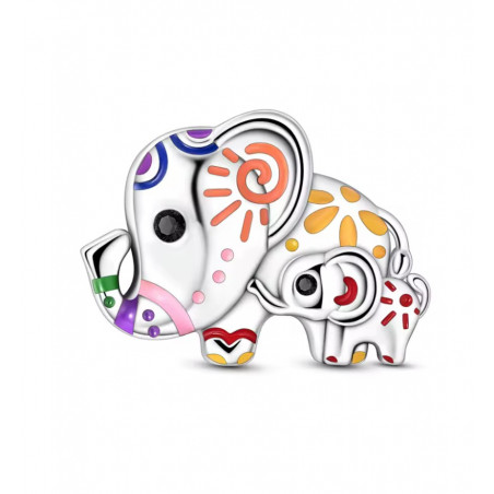 Charm éléphant maman bébé coloré pour bracelet