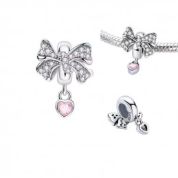 Charm pour bracelet séparateur bloqueur noeud coeur rose