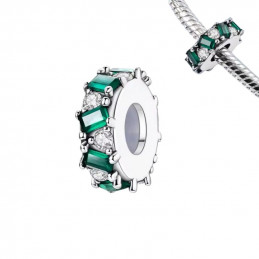 Charm pour bracelet séparateur argent pierre verte
