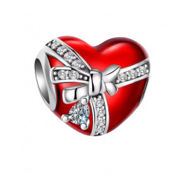 Charm pour bracelet coeur rouge cadeau strass diamant