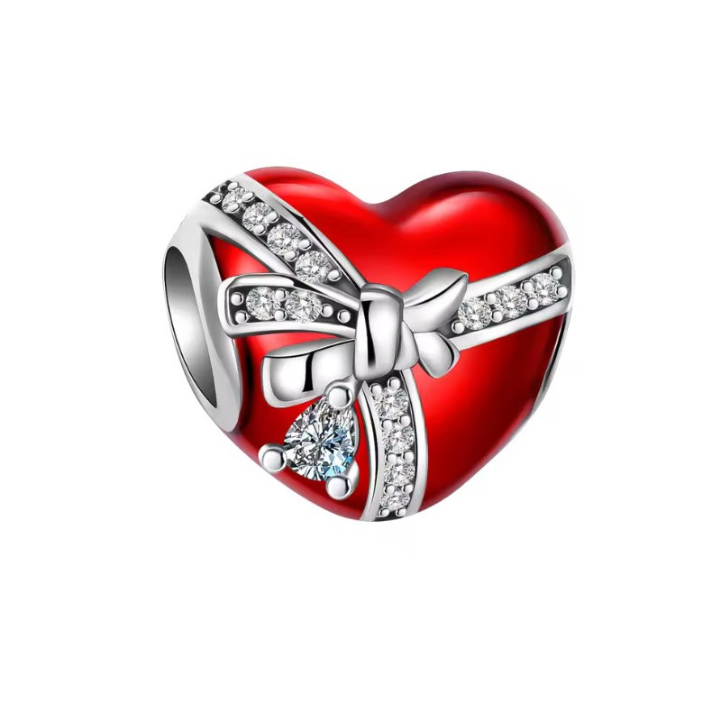 Charm pour bracelet coeur rouge cadeau strass diamant